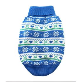 Dog Cable Knit 100% Cotton Sweater Snowflakes and Hearts Blue (size: medium)