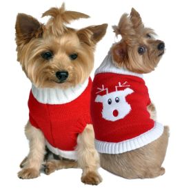 Dog Cable Knit 100% Cotton Sweater Red Rudolph Holiday (size: small)