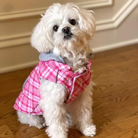 Weekender Dog Sweatshirt Hoodie (Color: Pink and White Plaid Fabric, size: medium)