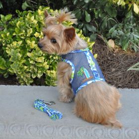 Surfboard Blue and Green Cool Mesh Dog Harness with Matching Leash (size: small)